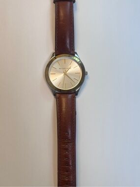 Michael Kors Brown Leather Strap Gold-Tone Dial Watch